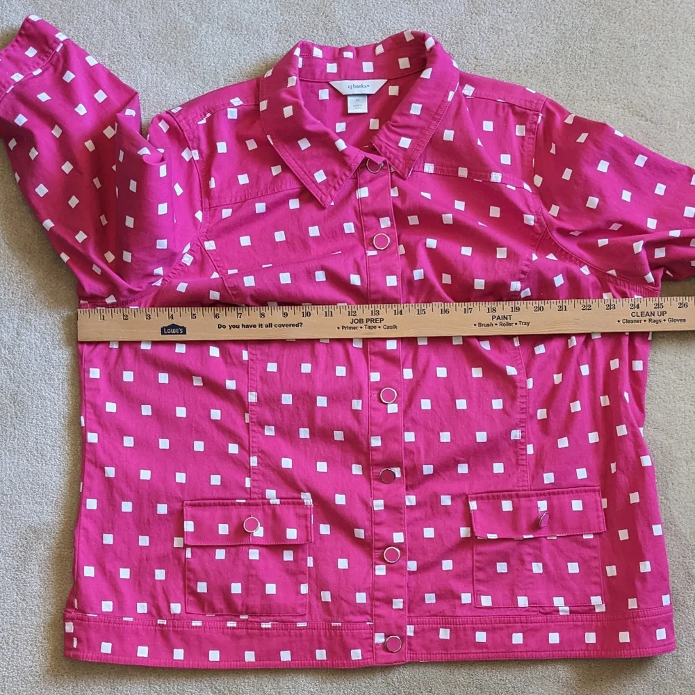Women's CJ Banks Barbiecore Pink Light-weight Cotton‎ Jacket, Summer Sz 2X
